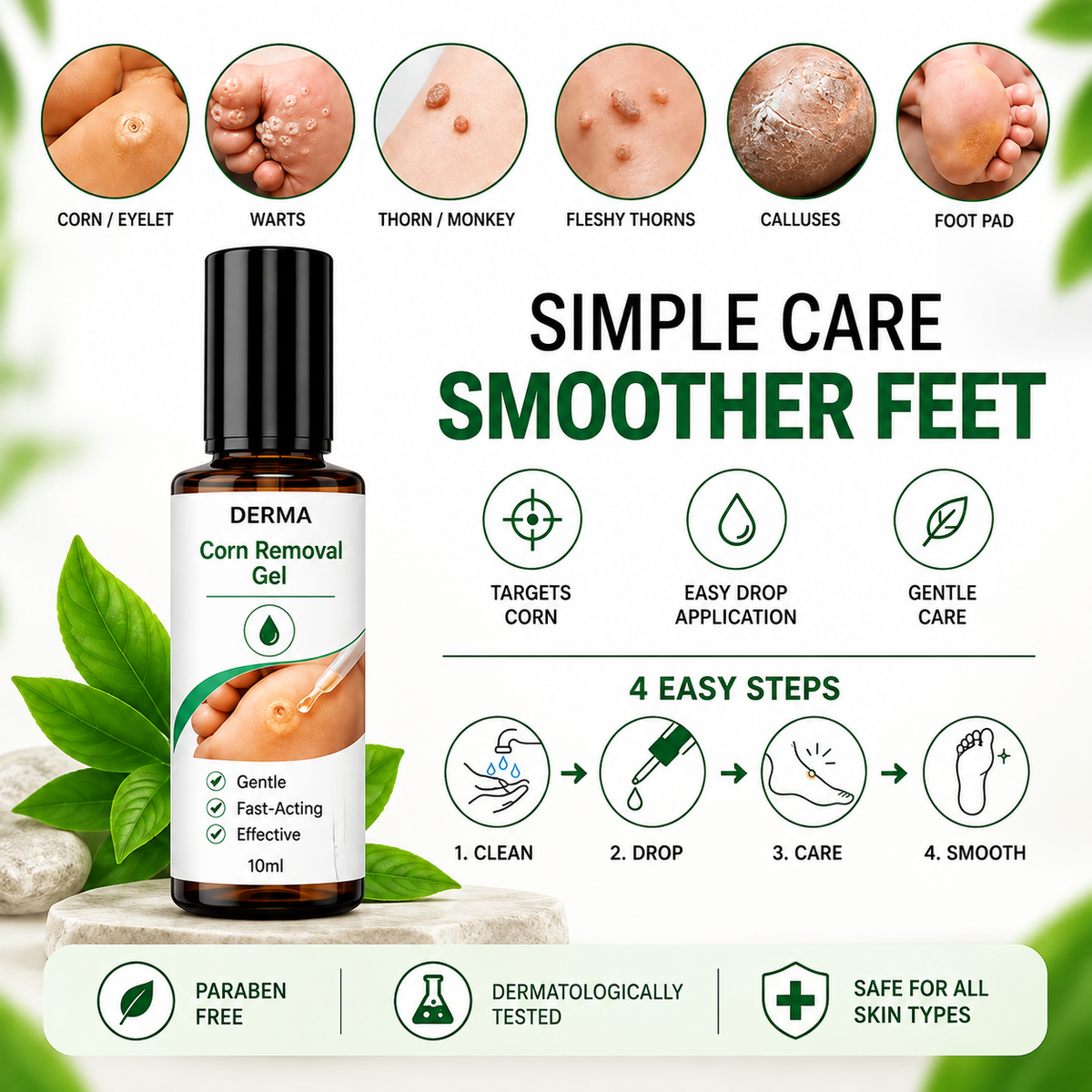 MD Corn Removal gel | Targeted Care for Softer, Smoother Feet. Promo Banner