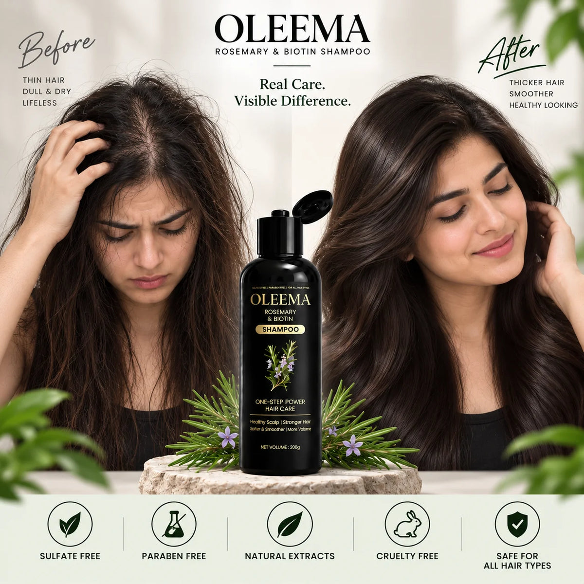 MD OLEEMA Rosemary & Biotin Shampoo — for softer, stronger, naturally healthy-looking hair.
